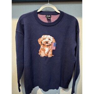 Justify Dog American Flag Women’s Sweater Patriotic Americana 4th July Size L